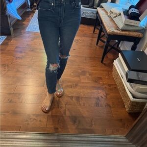 Good American Dark Blue Ripped Ankle Skinny Jeans